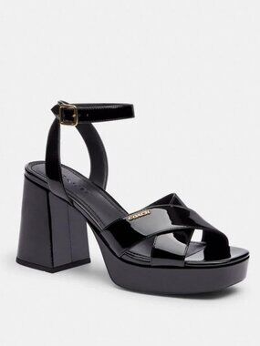 Coach Slingback Sandals Women's Black Ankle Straps Open Toe High Block Heel